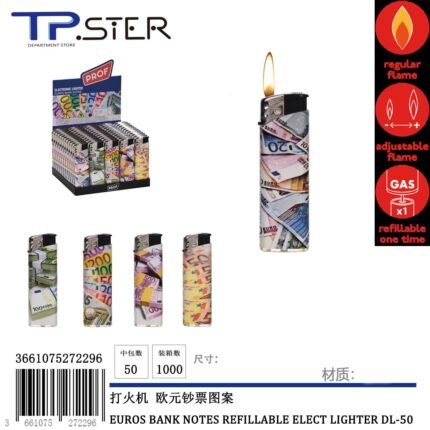 EUROS BANK NOTES REFILLABLE ELECT LIGHTER DL-50