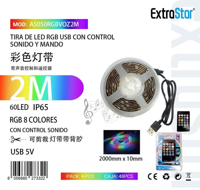ΧΡΩΜΑΤΙΣΤΗ ΤΑΙΝΙΑ LED 2M RGB 60LED ΜΕ ΤΗΛΕΧΕΙΡΙΣΤΗΡΙΟ ΚΑΙ ΦΩΝΗΤΙΚΗ ΕΝΤΟΛΗ - Image 1