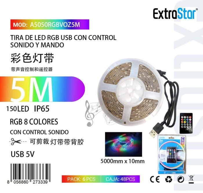 ΧΡΩΜΑΤΙΣΤΗ ΤΑΙΝΙΑ LED 5M RGB 60LED ΜΕ ΤΗΛΕΧΕΙΡΙΣΤΗΡΙΟ ΚΑΙ ΦΩΝΗΤΙΚΗ ΕΝΤΟΛΗ - Image 1