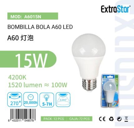 ΛΑΜΠΕΣ LED ΣΦΑΙΡΙΚΗ ΓΙΑ ΝΤΟΥΙ E27 15W 4200K