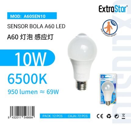 SENSOR LED CON LUZ INFRARROJA 10W 6500K LUZ DIA CJ72