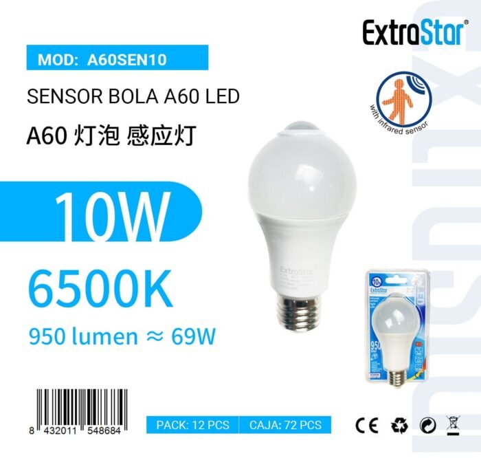SENSOR LED CON LUZ INFRARROJA 10W 6500K LUZ DIA CJ72 - Image 1