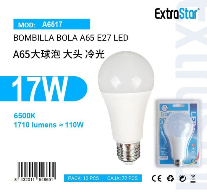 ΛΑΜΠΑ LED ΛΕΥΚΟ ΨΥΧΡΟ ΦΩΣ 17W E27 6500K - Image 1