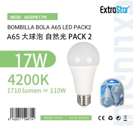 ΛΑΜΠΑ A65 LED 17W 4200K 1710LM 2PCS