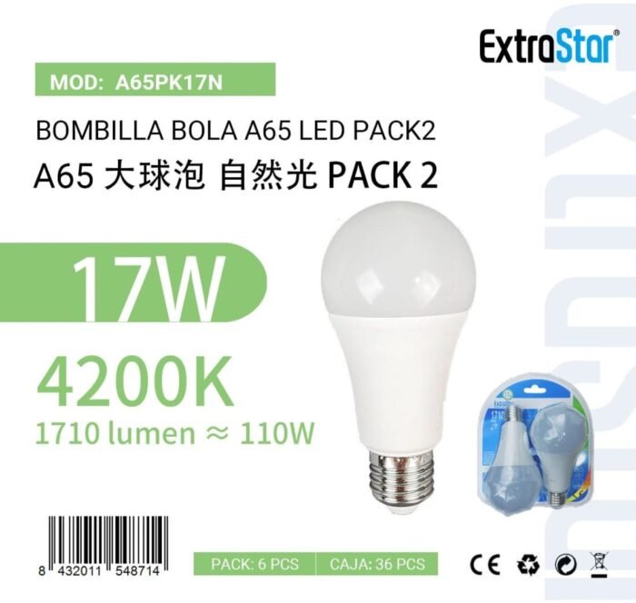 ΛΑΜΠΑ A65 LED 17W 4200K 1710LM 2PCS - Image 1