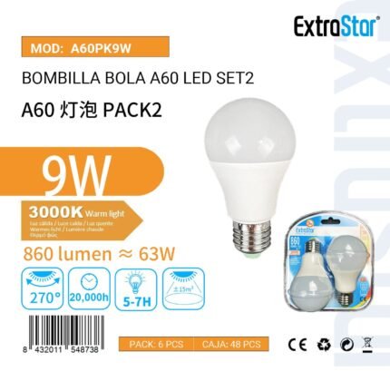 ΛΑΜΠΕΣ LED ΣΦΑΙΡΙΚΗ ΓΙΑ ΝΤΟΥΙ E27 9W 3000K