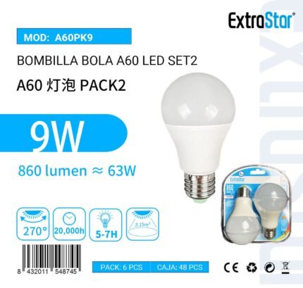 ΛΑΜΠΤΗΡAΣ LED ΣΦΑΙΡΙΚΗ ΓΙΑ ΝΤΟΥΙ E27 9W 6500K