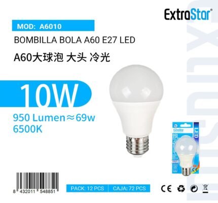 ΛΑΜΠΕΣ LED ΣΦΑΙΡΙΚΗ ΓΙΑ ΝΤΟΥΙ E27 10W 6500K