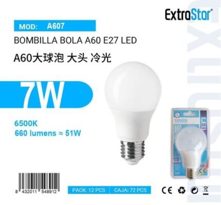 ΛΑΜΠΕΣ LED ΣΦΑΙΡΙΚΗ ΓΙΑ ΝΤΟΥΙ E27 7W 6500K