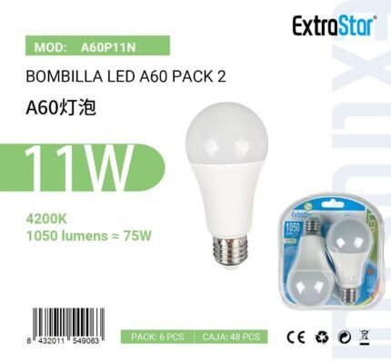 BOMBILLA LED A60 PACK 2 11W