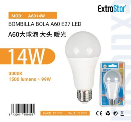BOMBILLA BOLA LED A60 14W