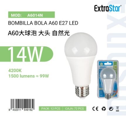 BOMBILLA BOLA LED A60 14W