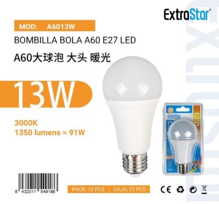LAMPARA LED A60 13W 1350LM 3000K CJ72