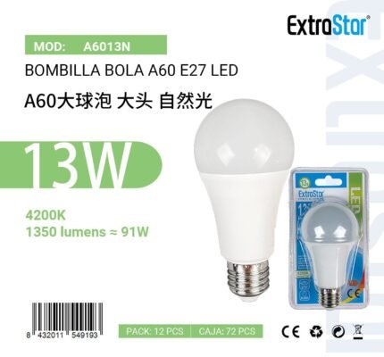 LAMPARA LED A60 13W 1350LM 4200K CJ72