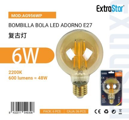 ΛΑΜΠΕΣ LED VINTAGE ΓΙΑ ΝΤΟΥΙ E27 6W 2200K