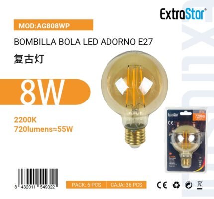 ΛΑΜΠΕΣ LED VINTAGE ΓΙΑ ΝΤΟΥΙ E27 8W 2200K
