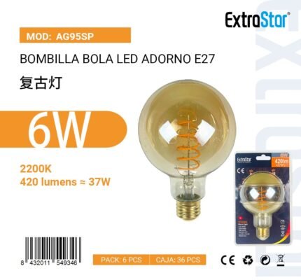 ΛΑΜΠΑ LED ADORNO E27/6W ESPIRAL 2200K 420ML CJ36