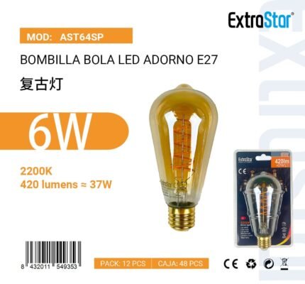 ΛΑΜΠΕΣ LED VINTAGE ΓΙΑ ΝΤΟΥΙ E27 6W 2200K