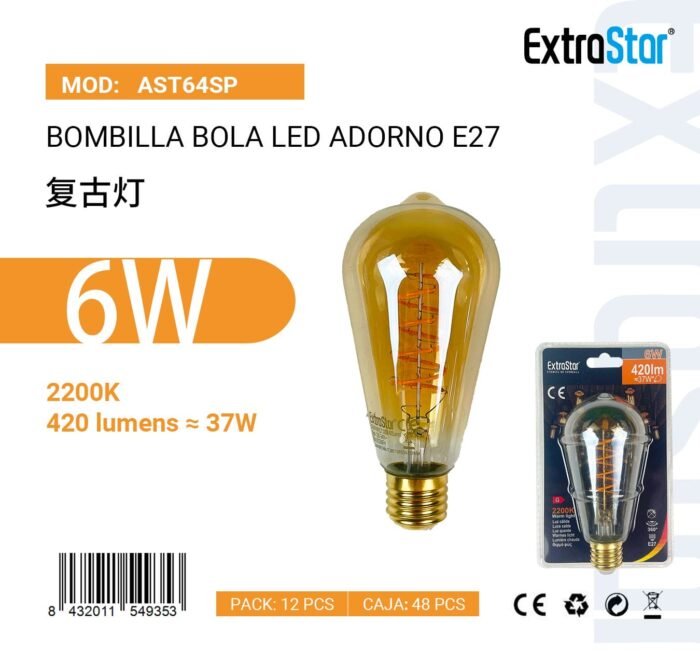 ΛΑΜΠΕΣ LED VINTAGE ΓΙΑ ΝΤΟΥΙ E27 6W 2200K - Image 1