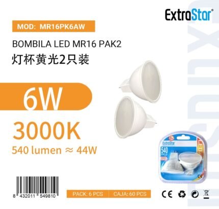 ΛΑΜΠΤΗΡΑΣ LED MR16 6W 3000K ΜΕ ΘΕΡΜΟ ΦΩΣ