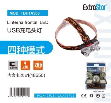 ΦΑΚΟΣ ΚΕΦΑΛΗΣ ΜΕ 4 ΛΕΙΤΟΥΡΓΙΕΣ USB ΕΠΑΝΑΦΟΡΤΙΖΟΜΕΝΟΣ 365LM IP20