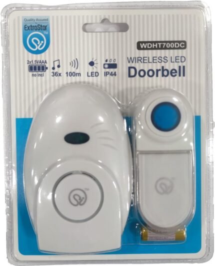 TIMBRE LED INALAMBRICO CON PULSADOR PILA 2XAAA IP44 CON KIT INSTALACION