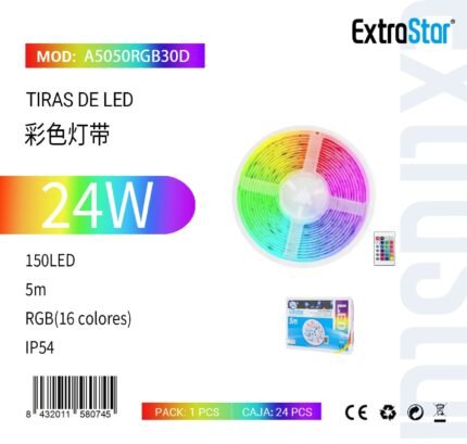ΤΑΙΝΙΑ LED RGB IP54 24W 150LED ΜΕ ΤΗΛΕΧΕΙΡΙΣΤΗΡΙΟ