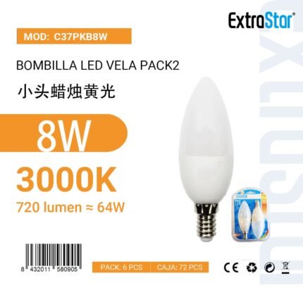 ΛΑΜΠΕΣ LED ΚΕΡΙ ΓΙΑ ΝΤΟΥΙ E14 8W 3000K