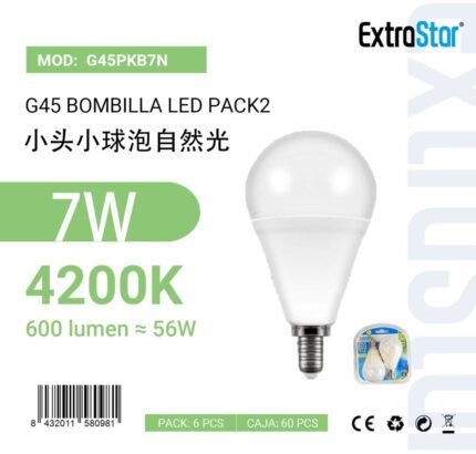 BOMBILLA BOLA LED SET:2X7W E14 4200K LUZ NATURAL