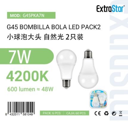 ΛΑΜΠΕΣ LED ΣΦΑΙΡΙΚΗ ΓΙΑ ΝΤΟΥΙ E27 7W 4200K