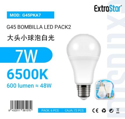 ΛΑΜΠΕΣ LED ΣΦΑΙΡΙΚΗ ΓΙΑ ΝΤΟΥΙ E27 7W 6500K