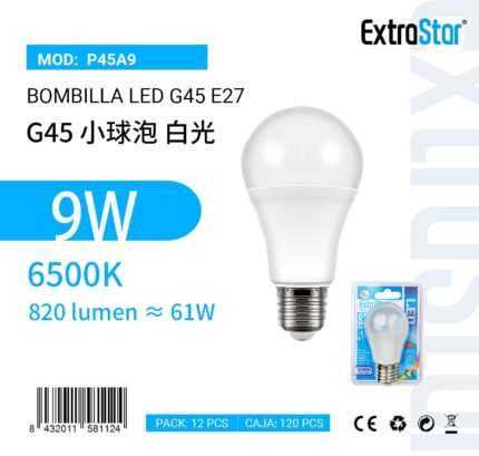 ΛΑΜΠΕΣ LED ΣΦΑΙΡΙΚΗ ΓΙΑ ΝΤΟΥΙ E27 9W 6500K