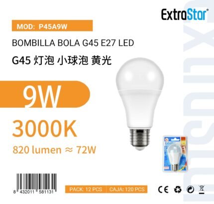 ΛΑΜΠΕΣ LED ΣΦΑΙΡΙΚΗ ΓΙΑ ΝΤΟΥΙ E27 9W 3000K