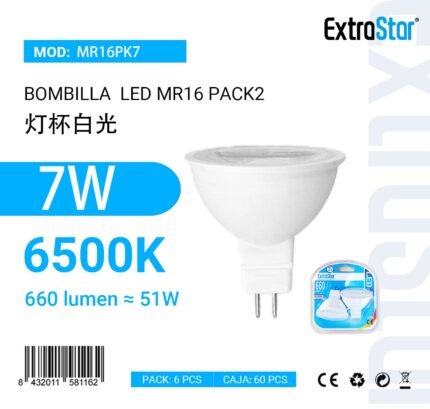 ΛΑΜΠΤΗΡΑΣ LED ΜΕ ΨΥΧΡΟ ΦΩΣ MR16 7W 6500K 2PCS CJ60
