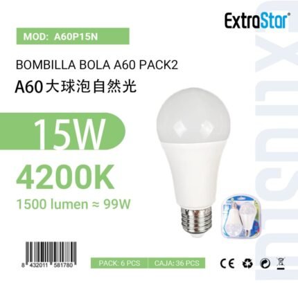 ΛΑΜΠΑ LED A60 PACK 2 E27/15W 4200K CJ36