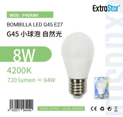 ΛΑΜΠΕΣ LED ΣΦΑΙΡΙΚΗ ΓΙΑ ΝΤΟΥΙ E27 8W 4200K