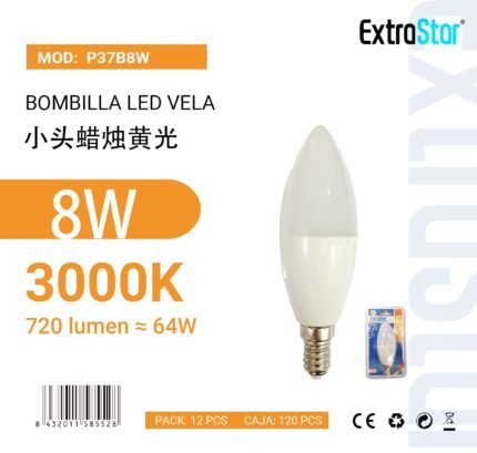 ΛΑΜΠΕΣ LED ΚΕΡΙ ΓΙΑ ΝΤΟΥΙ E14 8W 3000K