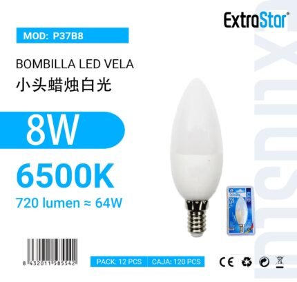 ΛΑΜΠΕΣ LED ΚΕΡΙ ΓΙΑ ΝΤΟΥΙ E14 8W 6500K