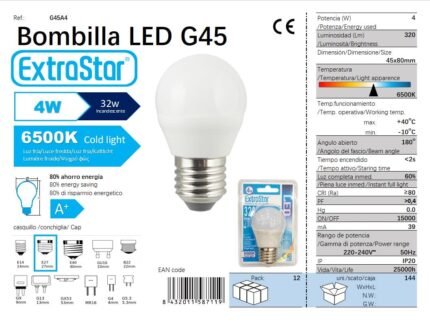ΛΑΜΠΕΣ LED ΣΦΑΙΡΙΚΗ ΓΙΑ ΝΤΟΥΙ E27 4W 6500K