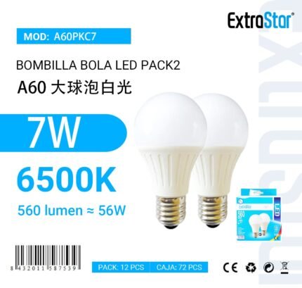 ΛΑΜΠΕΣ LED ΣΦΑΙΡΙΚΗ ΓΙΑ ΝΤΟΥΙ E27 7W 6500K 2PCS