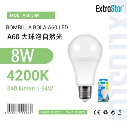 ΛΑΜΠΕΣ LED ΣΦΑΙΡΙΚΗ ΓΙΑ ΝΤΟΥΙ E27 8W 4200K
