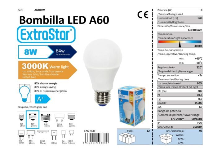 ΛΑΜΠΕΣ LED ΣΦΑΙΡΙΚΗ ΓΙΑ ΝΤΟΥΙ E27 8W 3000K - Image 1
