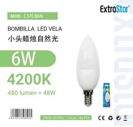 ΛΑΜΠΕΣ LED ΚΕΡΙ ΓΙΑ ΝΤΟΥΙ E14 6W 4200K