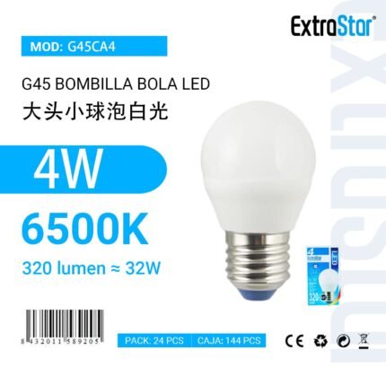 ΛΑΜΠΕΣ LED ΣΦΑΙΡΙΚΗ ΓΙΑ ΝΤΟΥΙ E27 4W 6500K