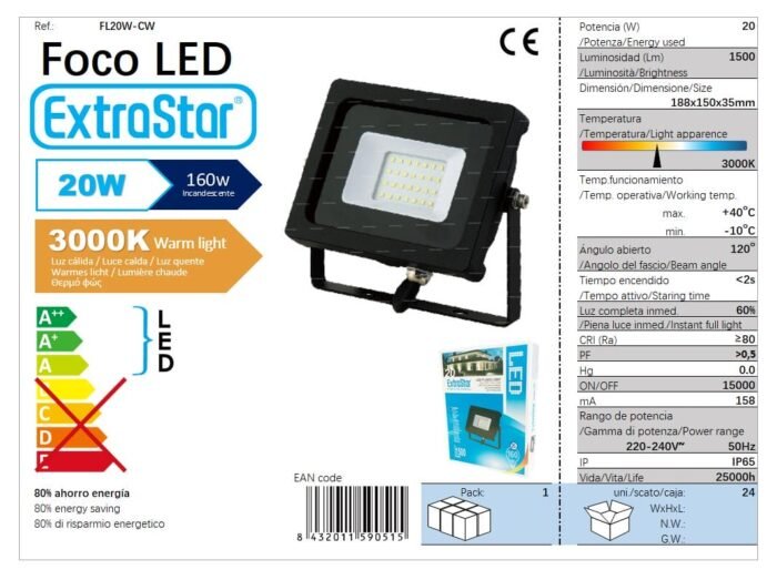 FOCO EXTERIOR LED SMD 20W 157X118X37MM 3000K CJ20 - Image 1