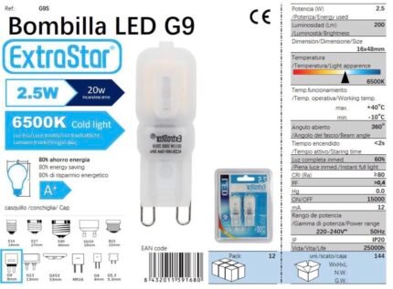 ΛΑΜΠΤΗΡΑΣ LED 2.5W G9 COLD LIGHT