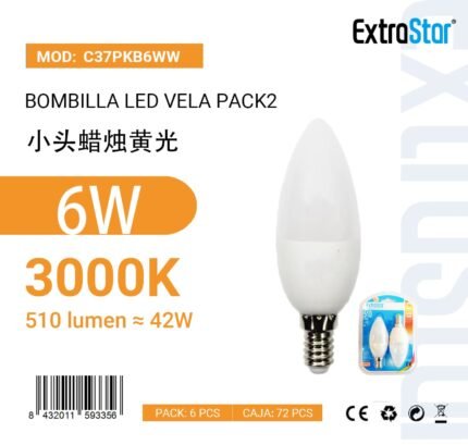 ΛΑΜΠΕΣ LED ΚΕΡΙ ΓΙΑ ΝΤΟΥΙ E14 6W 3000K