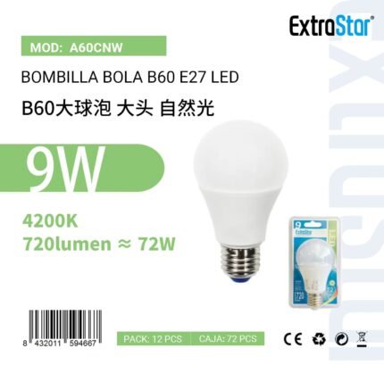 ΛΑΜΠΕΣ LED ΣΦΑΙΡΙΚΗ ΓΙΑ ΝΤΟΥΙ E27 9W 4200K