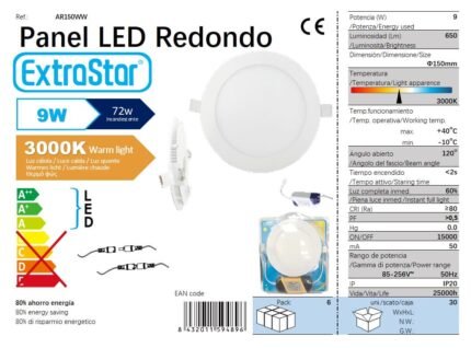 DOWNLIGH LED PLANO REDONDO 9W 150*12MM 3000K