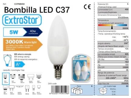 ΛΑΜΠΤΗΡΑΣ LED 5W E14 WARM LIGHT 2KOMM.